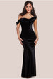 Cowl One Shoulder Velvet Maxi Dress - Black by Goddiva