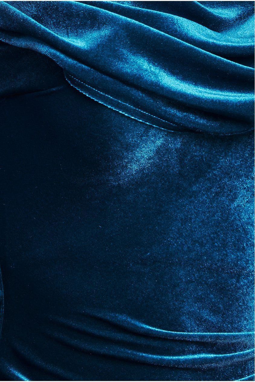 Cowl One Shoulder Velvet Maxi Dress - Teal DR4504