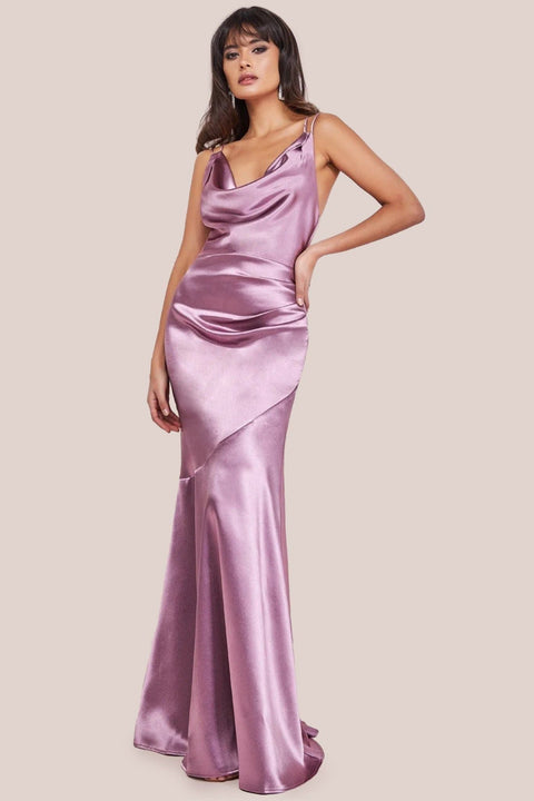 Cowl Neck With Strappy Back Satin Maxi - Blush by Goddiva