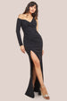 One Shoulder Front Split Scuba Maxi Dress - Black by Goddiva