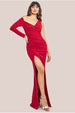 One Shoulder Front Split Scuba Maxi - Wine by Goddiva