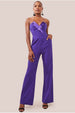 Satin Collar Scuba Jumpsuit - Purple by Goddiva