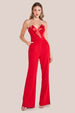 Satin Collar Scuba Jumpsuit - Red by Goddiva