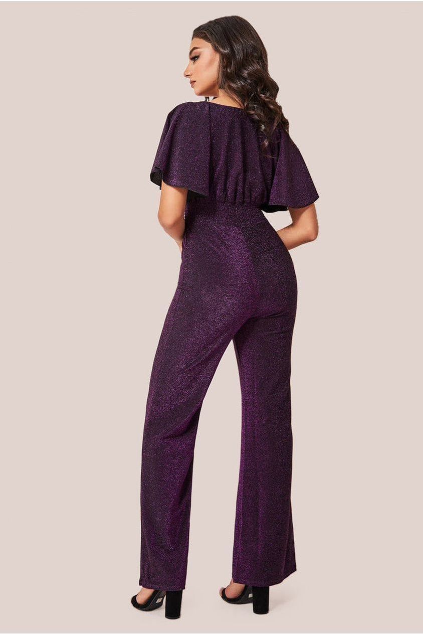 Lurex Wrap Style Jumpsuit - Magenta TR359