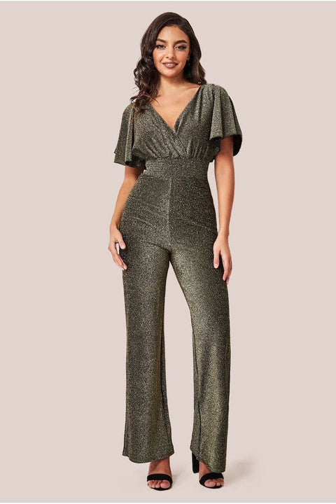 Lurex Wrap Style Jumpsuit - Gold by Goddiva