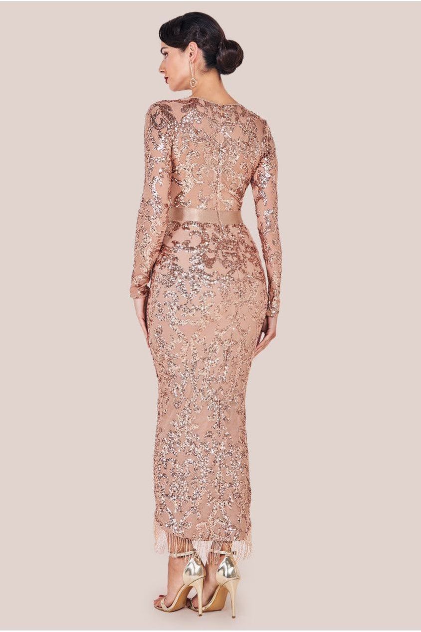 Tassel & Sequin Midaxi With Front Split - Champagne DR4006