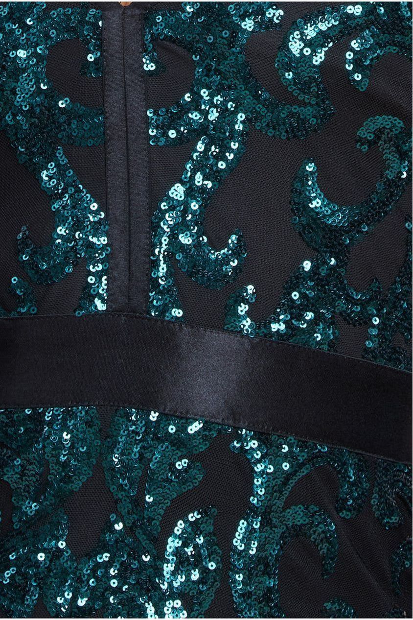 Tassel & Sequin Midaxi With Front Split - Emerald Green DR4006
