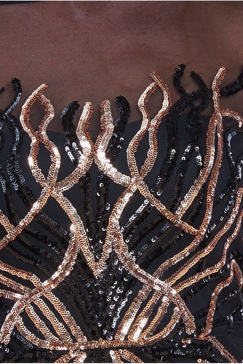 Long Sleeve Sequin Flame Midi Dress - Black DR3605