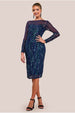 Long Sleeve Sequin Flame Midi Dress - Navy by Goddiva