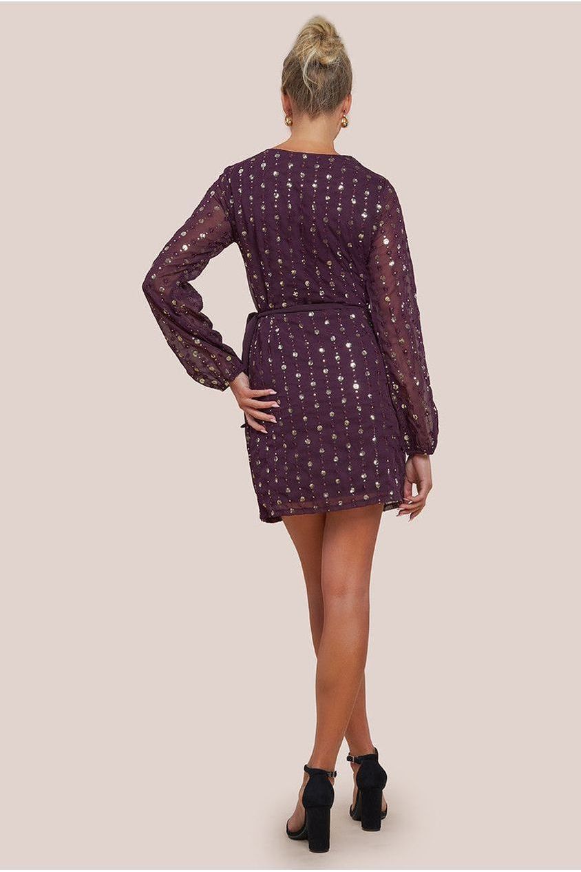Wrap Over Sequin Mini Dress - Wine DR3760