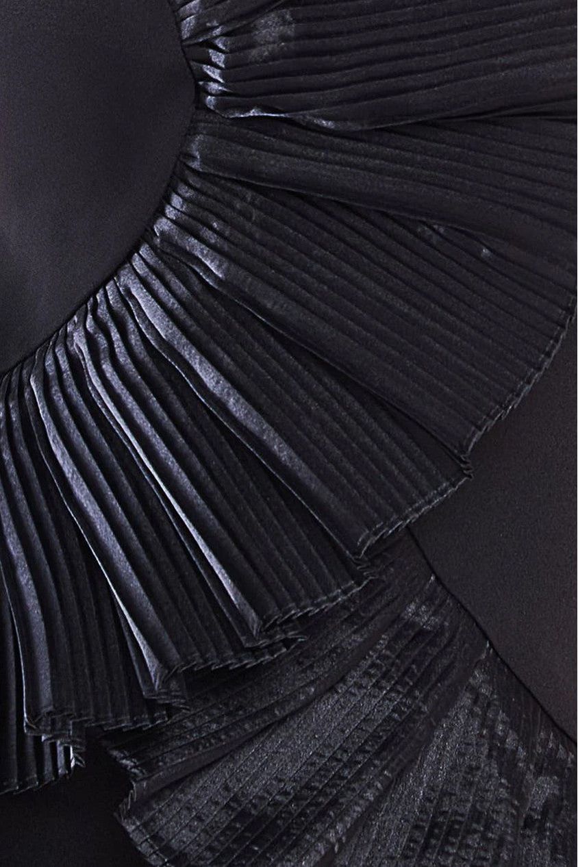 One Shoulder Pleated Fan Maxi Dress - Black DR4075