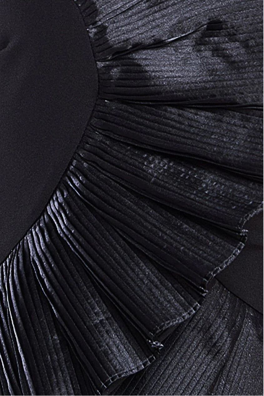 One Shoulder Pleated Fan Midi Dress - Black DR4103