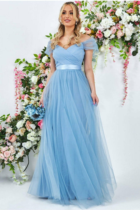 Off The Shoulder Princess Maxi Dress - Powder Blue by Goddiva