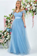 Off The Shoulder Princess Maxi Dress - Powder Blue by Goddiva