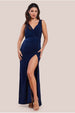 Front Wrap Gathered Maxi Dress - Navy by Goddiva