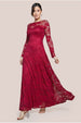 Scalloped Lace A-Line Maxi Dress - Wine by Goddiva