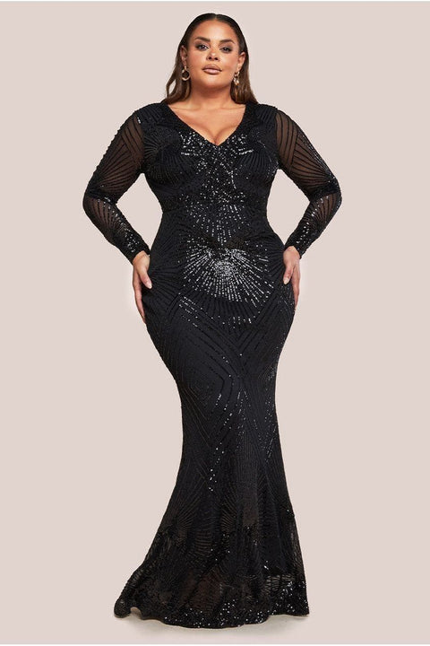 Starburst Sequin Maxi Dress - Black by Goddiva Plus