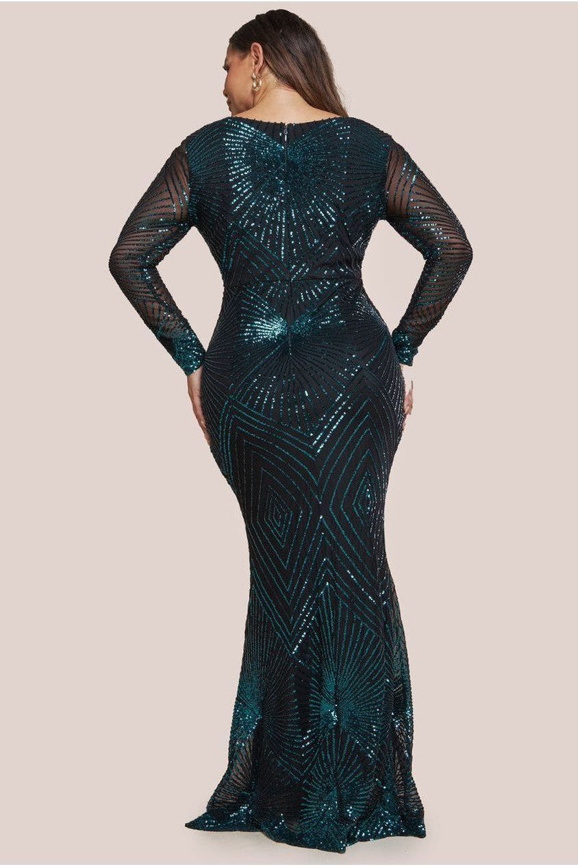 Starburst Sequin Maxi Dress - Emerald DR1824PLUS