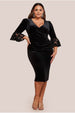 Crochet Velvet Wrap Midi Dress - Black by Goddiva Plus