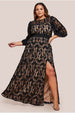 Lace Front Split Long Sleeve Maxi Dress - Black by Goddiva Plus
