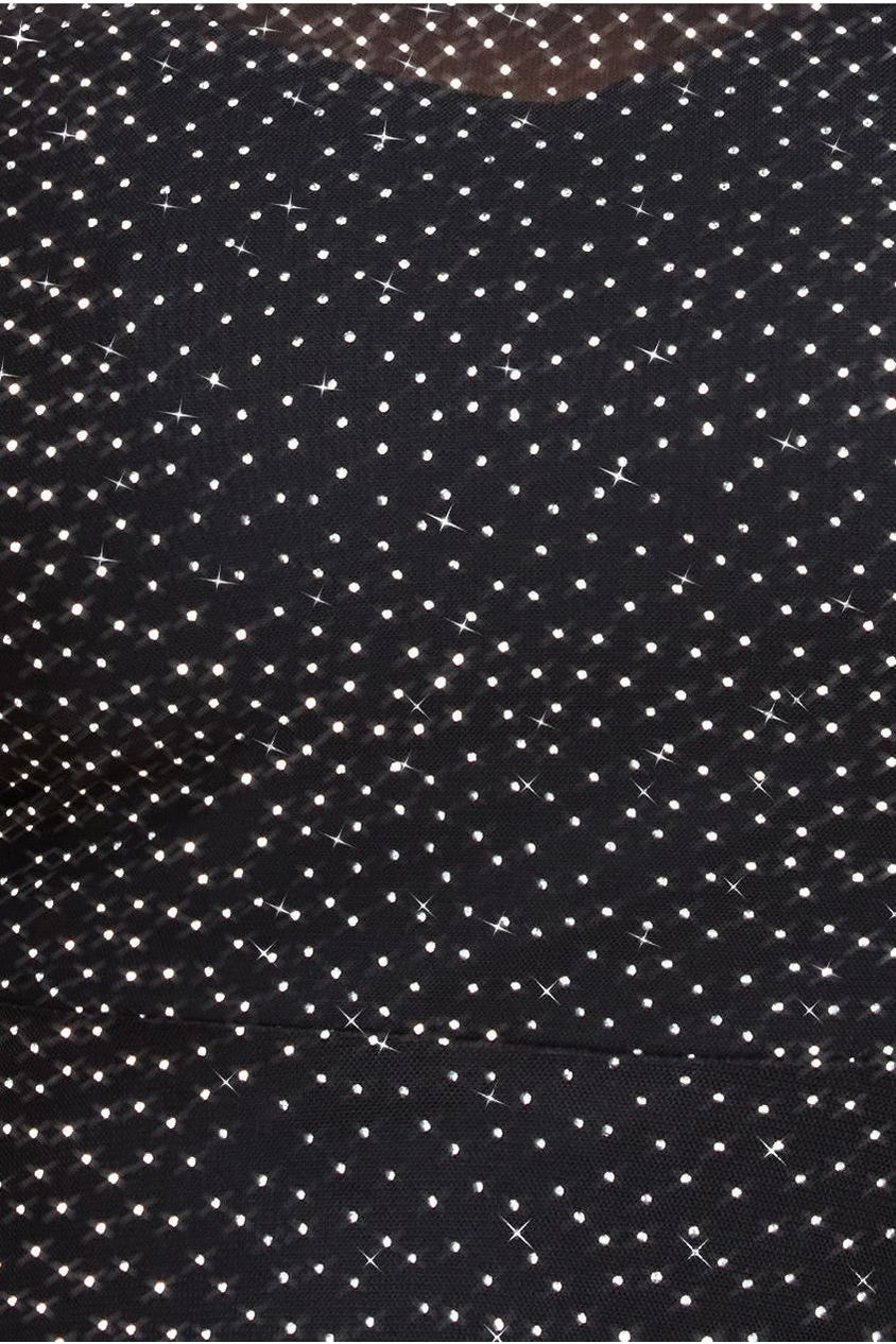 Hotfix Diamante Mesh A-Line Long Sleeve Maxi Dress - Black DR4365PLUS