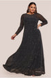 Hotfix Diamante Mesh A-Line Long Sleeve Maxi Dress - Black by Goddiva Plus