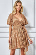 Lace Kimono Wrap Skater Mini Dress - Tan by Goddiva