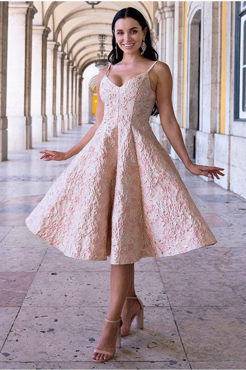 Jacquard Sleeveless A-line Midi Dress - Blush Pink by Goddiva