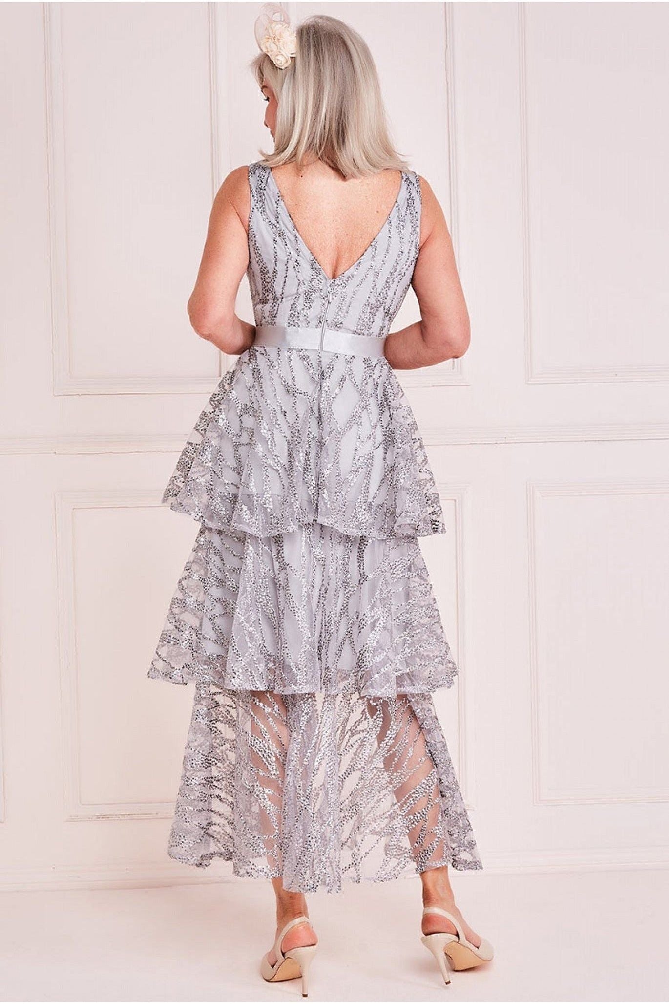 Embroidered Mesh Layered Midi - Grey DR3812M