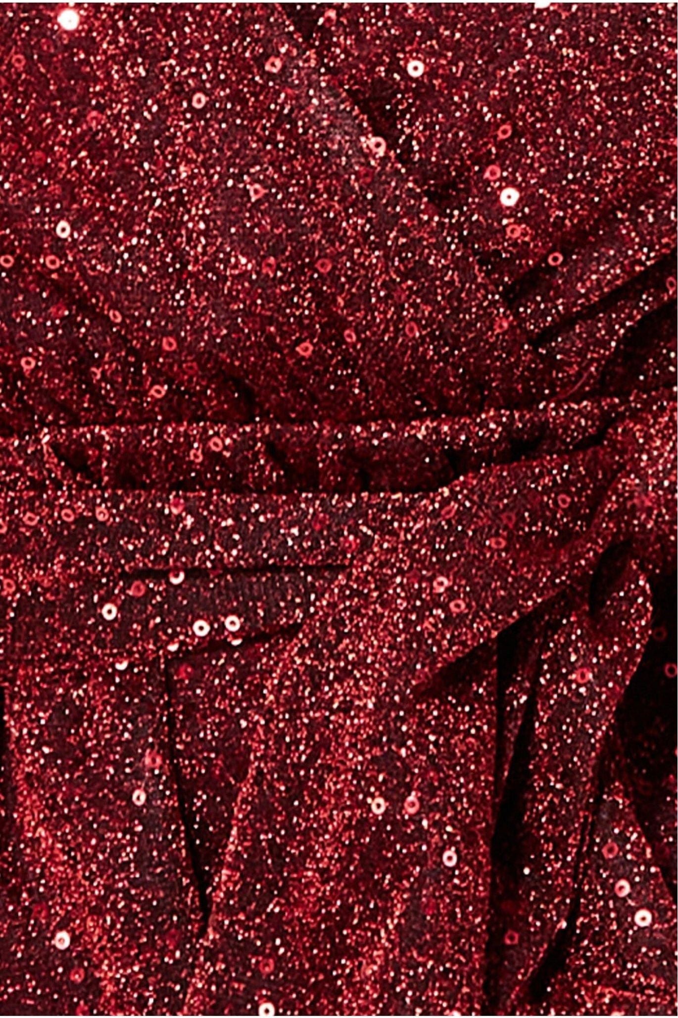 Lurex Flutter Sleeve Wrap Top - Wine T204