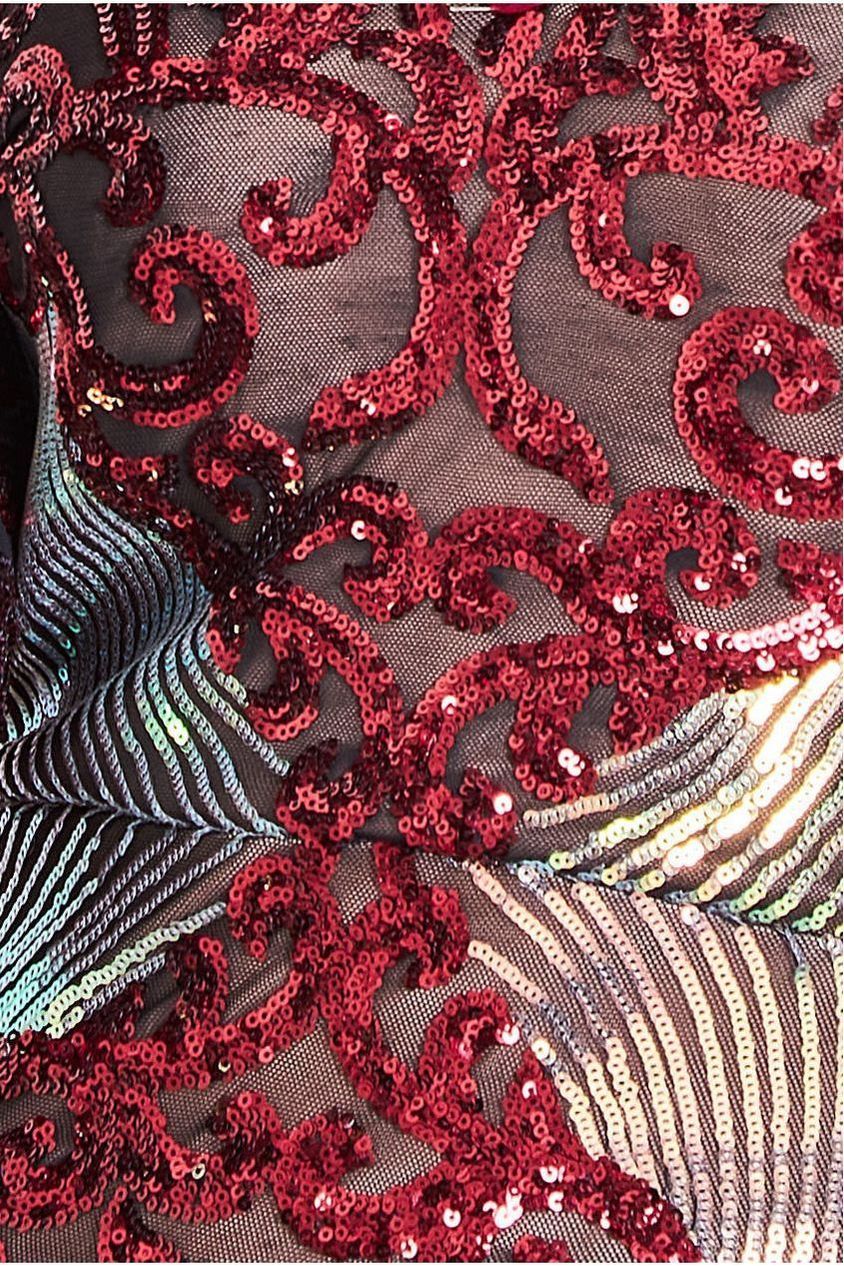 Modesty Contrast Sequin Maxi Dress - Wine DR3475MOD