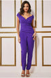Bardot Scuba Jumpsuit - Purple by Goddiva