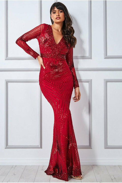 Starburst Effect Maxi Dress - Red by Goddiva