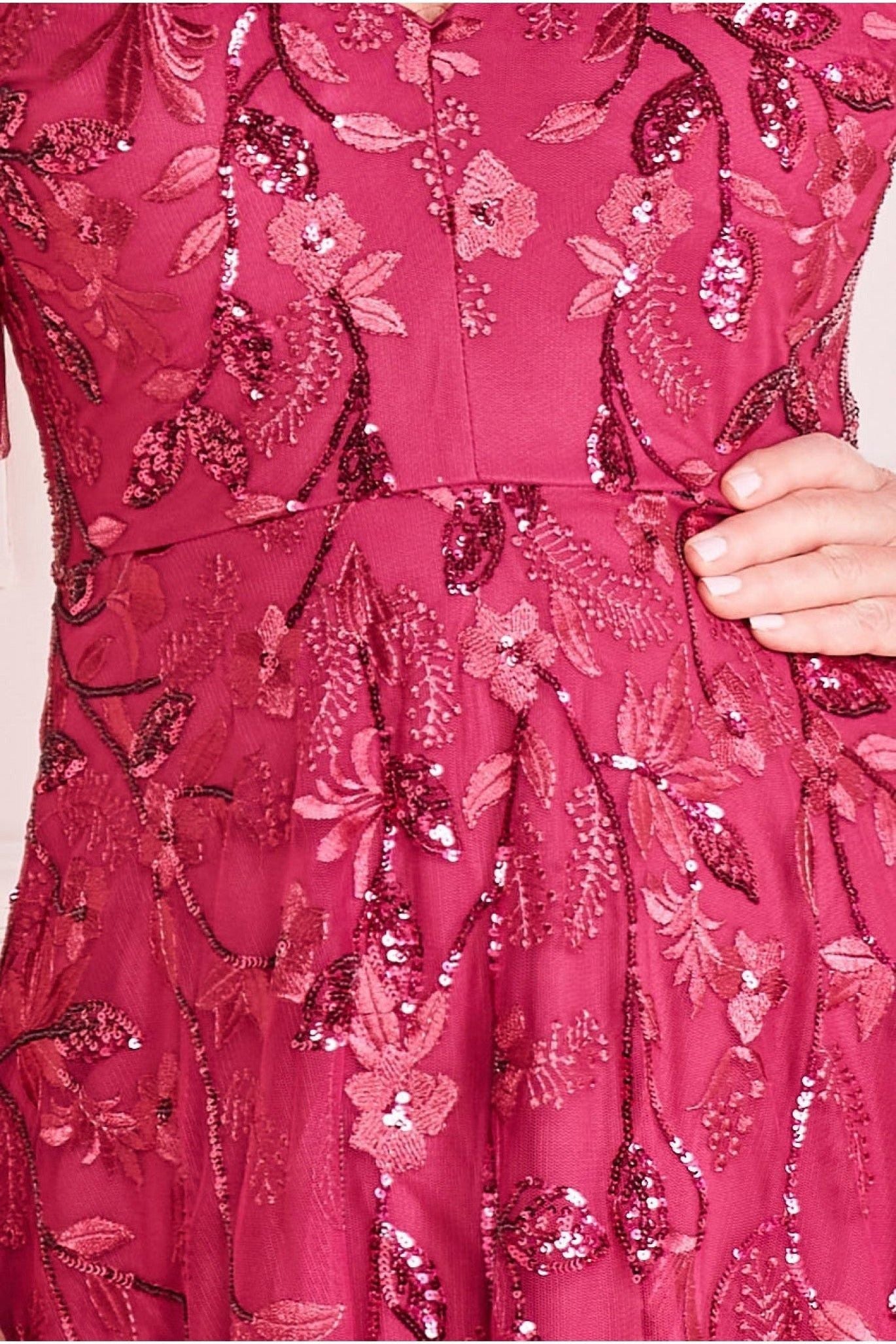 Embroidered Flared Sleeve Maxi Dress - Magenta DR3279M