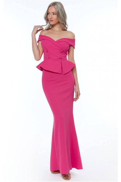 Bardot Crossover Maxi Dress - Cerise by Goddiva