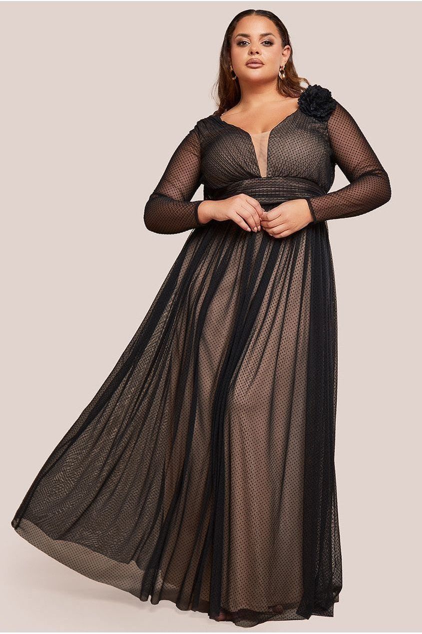 Corsage Dobby Mesh A-Line Maxi Dress - Black DR4414PLUS