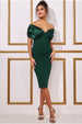 Satin & Scuba Off The Shoulder Midi Dress - Emerald by Goddiva