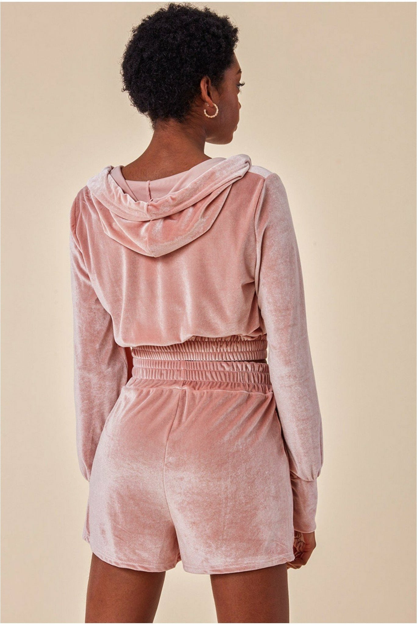 Velour Hoodie & Short Set - Pink TS22