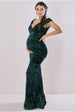 Goddiva Goddiva Maternity Sequin & Velvet Bardot Maxi - Emerald Green