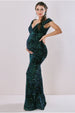 Maternity Sequin & Velvet Bardot Maxi - Emerald Green by Goddiva