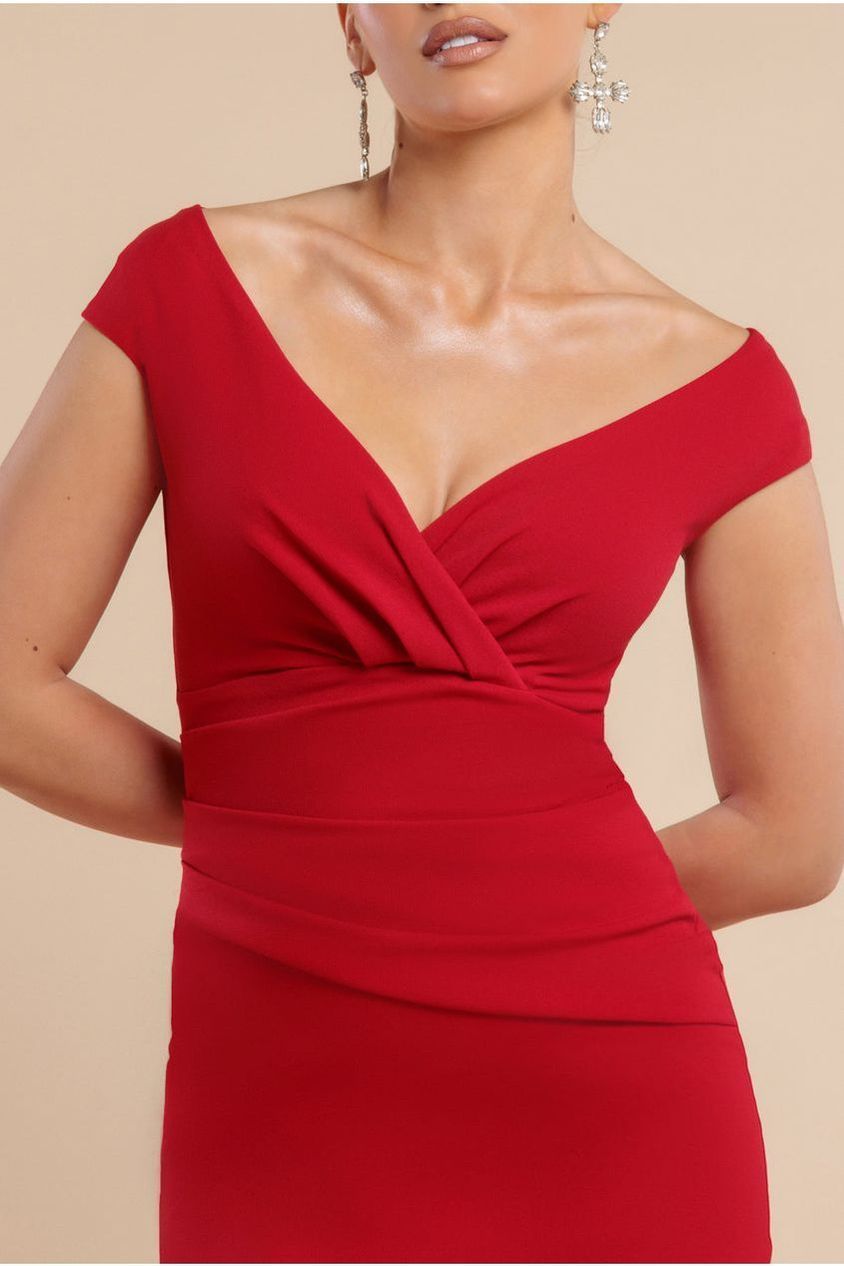 Bardot Pleated Maxi Dress - Red DR1092