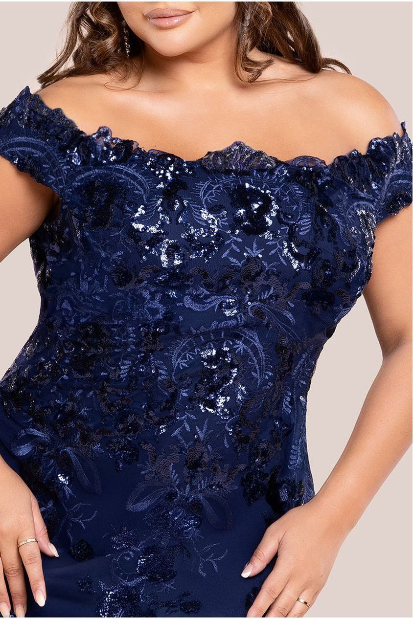 Bardot Sequin Embroidered Maxi Dress - Navy Blue DR1254P