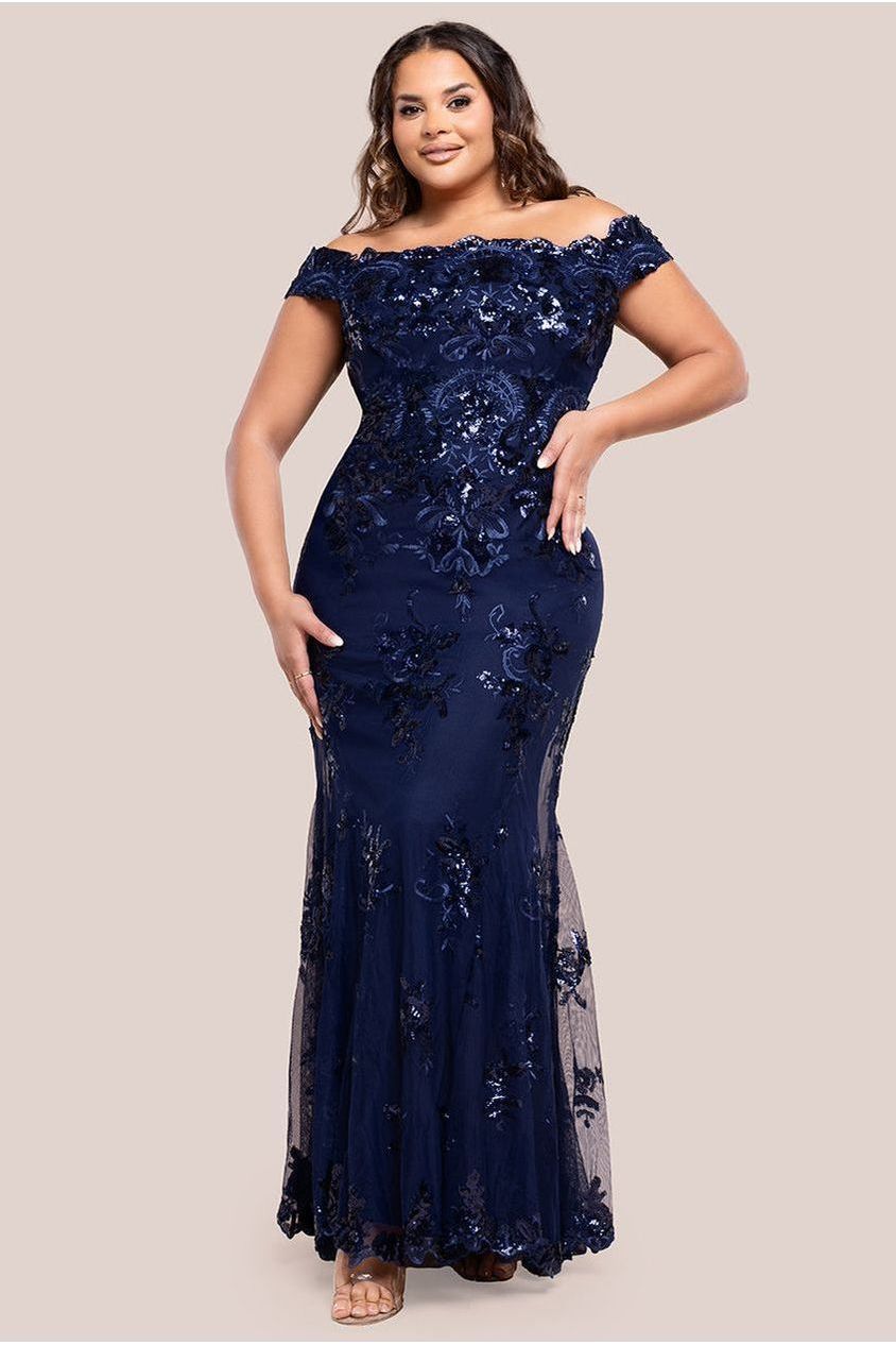 Bardot Sequin Embroidered Maxi Dress - Navy Blue DR1254P