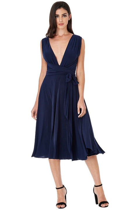 Soft Touch Multi Way Open Back Midi Dress - Navy Blue by Goddiva