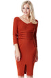 V Neck Pleated Midi With Split Detail - Rust by Goddiva