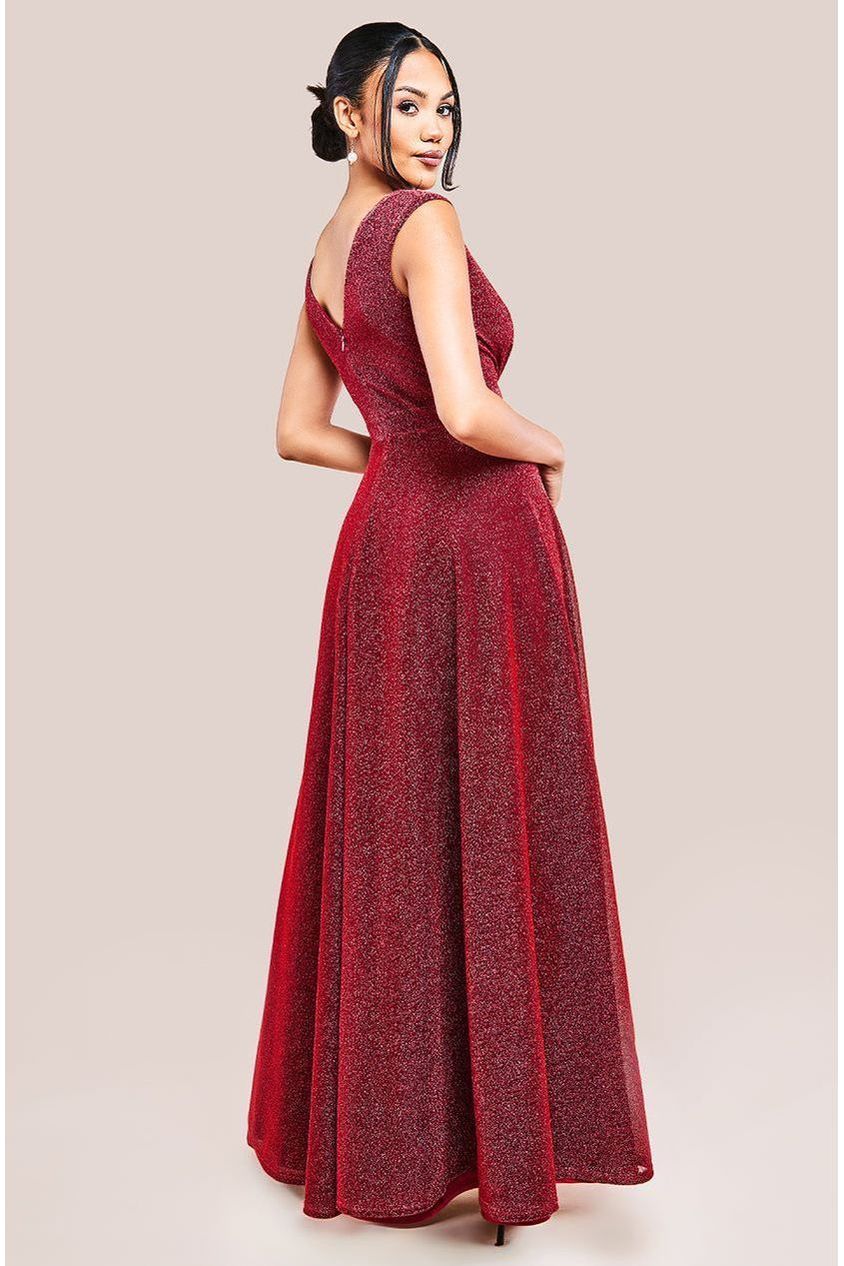 Crossover Lurex Glitter Maxi Dress - Wine DR1886