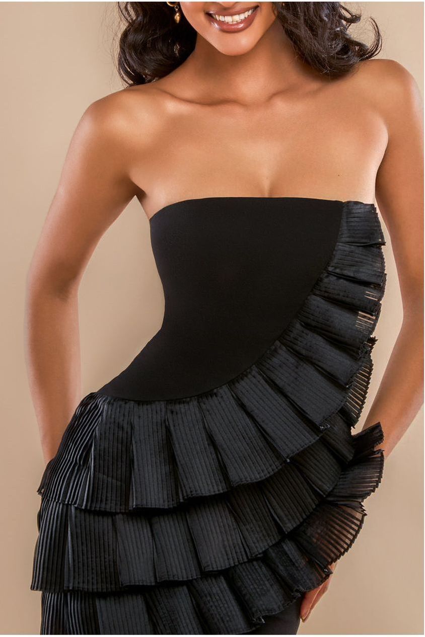 Fan Pleated Boobtube Scuba Crepe Mini - Black DR4100