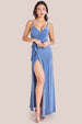 Wrap Front Maxi Slip Dress With Waist Tie-Up - Cloudy Blue by City Goddess