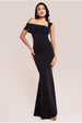 Off The Shoulder Pleated Waist Maxi Dress - Black by Goddiva