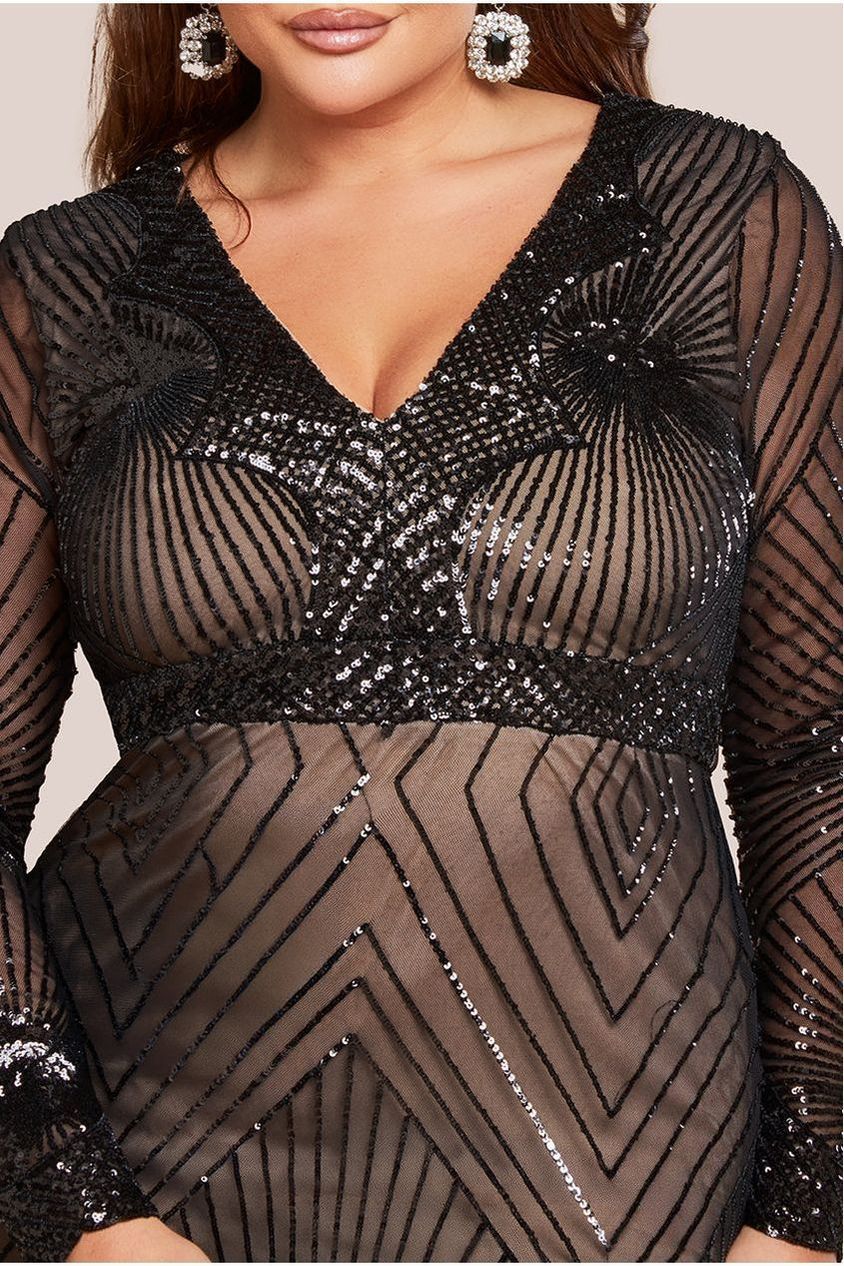 Scalloped Hem Starburst Midi Dress - Black DR2617P